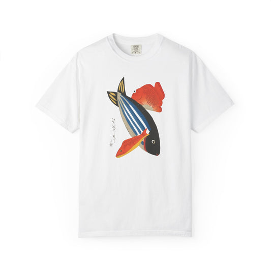 Japanese Artistic Fish Graphic T-Shirt, Unique Tee for Aquatic Lovers, Beach Wear, Gift for Fishermen, Casual Everyday Style