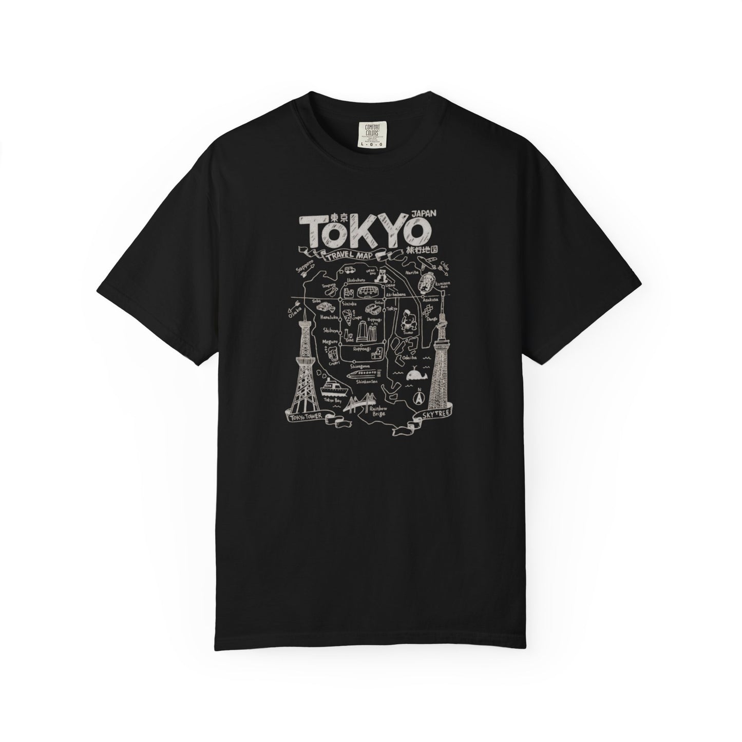 Tokyo Travel Map Unisex Garment-Dyed T-shirt, Casual Fashion Tee, Travel Souvenir Shirt, Comfortable Everyday Wear, Unique Gift Idea