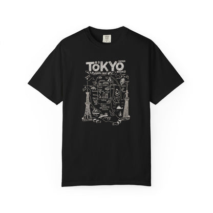 Tokyo Travel Map Unisex Garment-Dyed T-shirt, Casual Fashion Tee, Travel Souvenir Shirt, Comfortable Everyday Wear, Unique Gift Idea