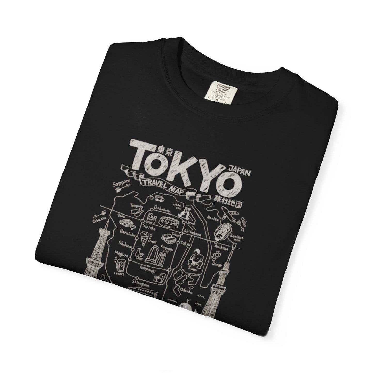Tokyo Travel Map Unisex Garment-Dyed T-shirt, Casual Fashion Tee, Travel Souvenir Shirt, Comfortable Everyday Wear, Unique Gift Idea