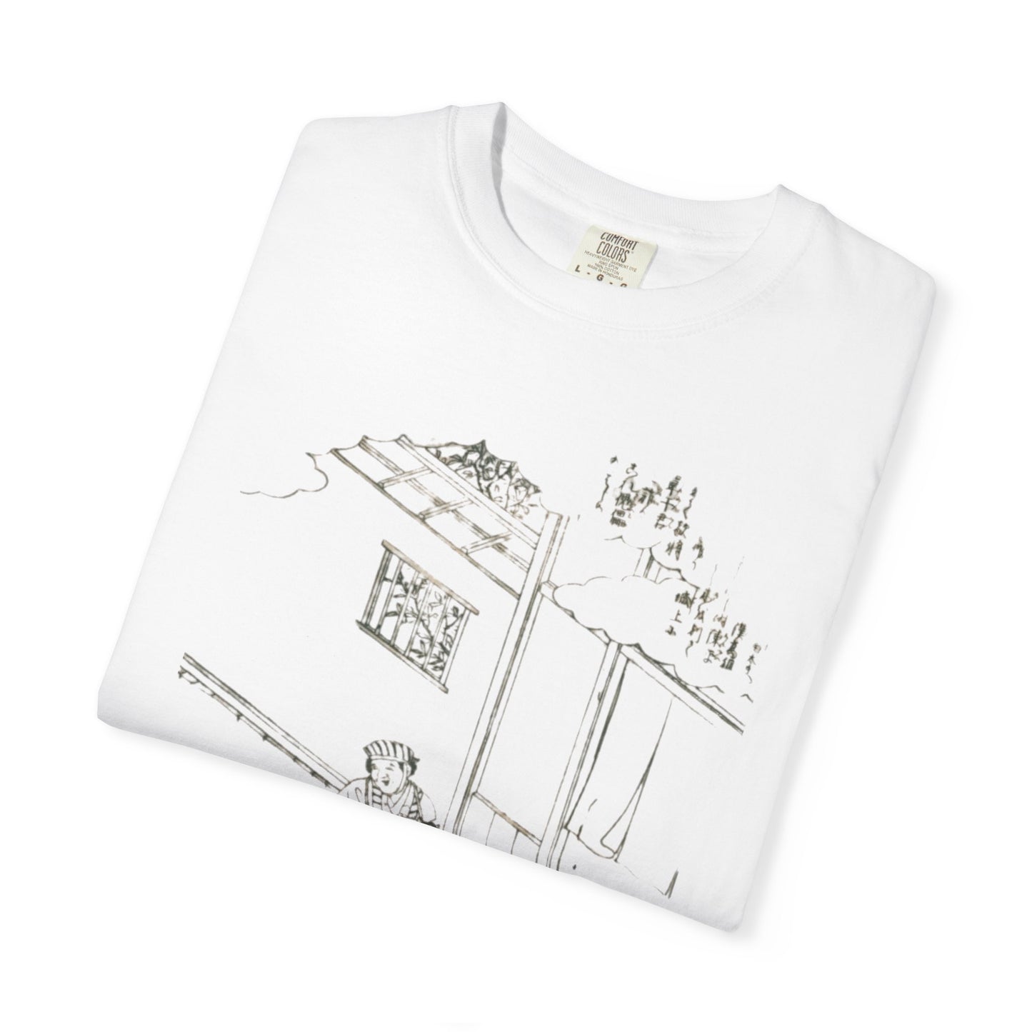 Japanese Artistic Garment-Dyed T-Shirt - Whimsical Design for Casual Style, Summer Outings, Gift Idea, Art Lovers, Everyday Wear