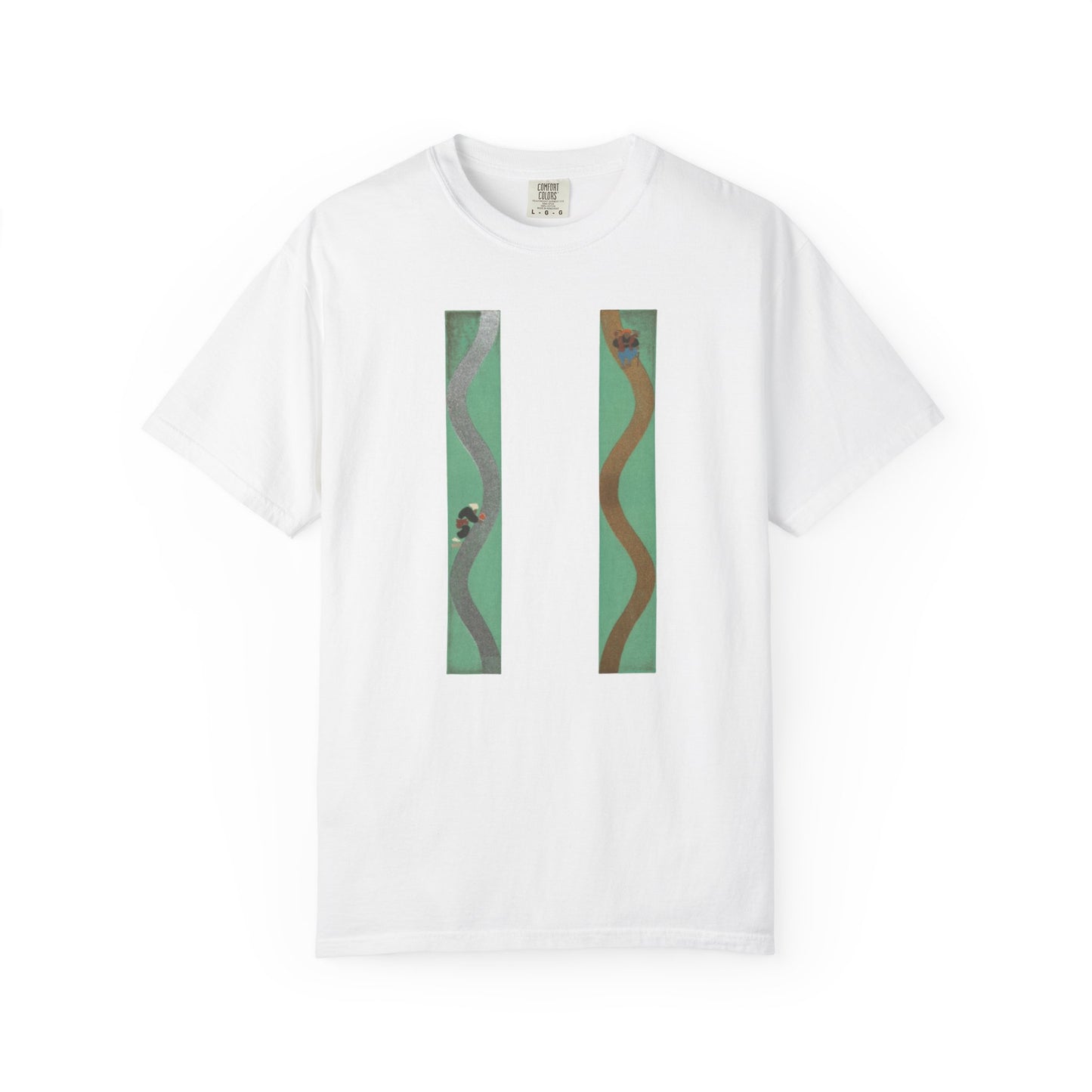 Garment-Dyed T-Shirt with Abstract Green Wave Design | Unisex Soft Tee for Casual Wear, Art Lovers, Stylish Gifts, Summer Fashion
