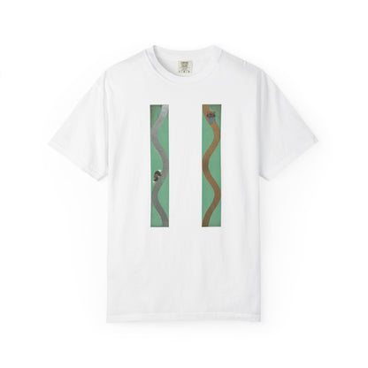 Garment-Dyed T-Shirt with Abstract Green Wave Design | Unisex Soft Tee for Casual Wear, Art Lovers, Stylish Gifts, Summer Fashion