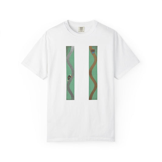 Garment-Dyed T-Shirt with Abstract Green Wave Design | Unisex Soft Tee for Casual Wear, Art Lovers, Stylish Gifts, Summer Fashion