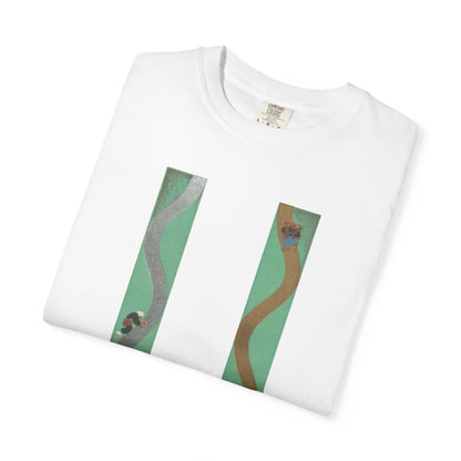 Garment-Dyed T-Shirt with Abstract Green Wave Design | Unisex Soft Tee for Casual Wear, Art Lovers, Stylish Gifts, Summer Fashion